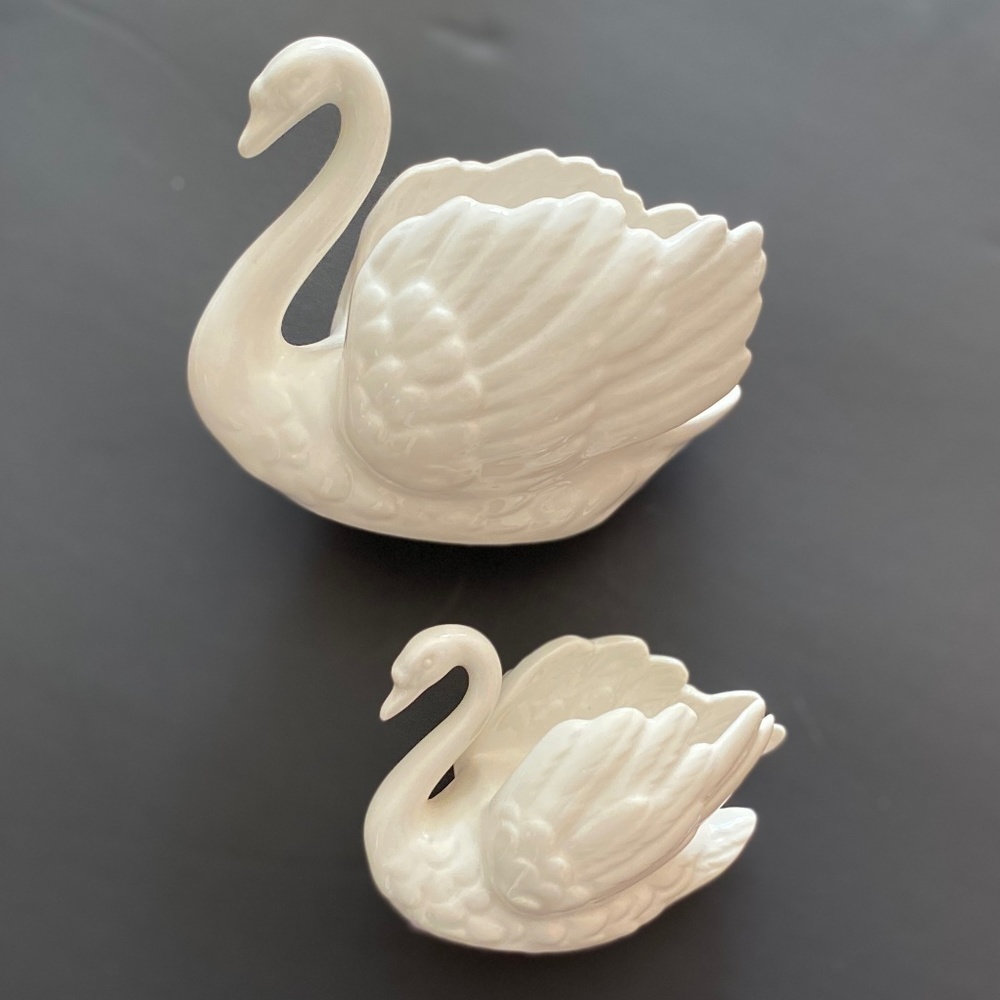 Vintage Goebel Porcelain Mommy and Baby Swan Candle Stick Holders